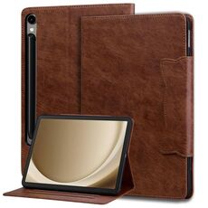 Per Samsung Galaxy Tab S10 FE+ Custodia per tablet in pelle con fibbia a forma di gatto (marrone)