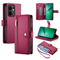Per OPPO Reno13 F 4G / 5G Custodia in pelle con cerniera e nove slot per schede (rosso)