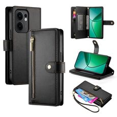 Per OPPO Reno13 F 4G / 5G Custodia in pelle con cerniera e nove slot per schede (nero)