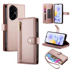Per Honor 300 Pro / 300 Ultra Nine Card-slot Zipper Wallet Bag Custodia in pelle per telefono (rosa)