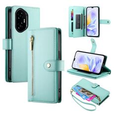 Per Honor 300 Pro / 300 Ultra Nine Card-slot Zipper Wallet Bag Custodia in pelle per telefono (verde menta)