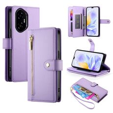 Per Honor 300 Pro / 300 Ultra Nine Card-slot Zipper Wallet Bag Custodia in pelle per telefono (viola)