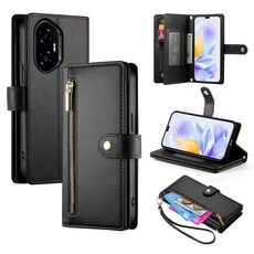 Per Honor 300 Pro / 300 Ultra Nine Card-slot Zipper Wallet Bag Custodia in pelle per telefono (nero)