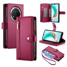 Per Honor X9c Global / Magic7 Lite Custodia in pelle con cerniera e nove slot per schede (rosso)
