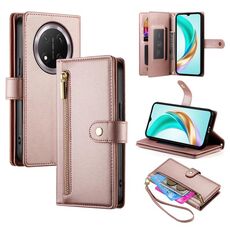 Per Honor X9c Global / Magic7 Lite Custodia in pelle con cerniera e nove slot per schede (rosa)