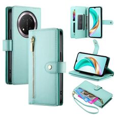 Per Honor X9c Global / Magic7 Lite Custodia in pelle con cerniera e nove slot per schede (verde menta)