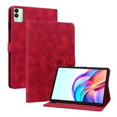 Per Tecno Megapad 11 Custodia per tablet in pelle goffrata Lily (rosso)