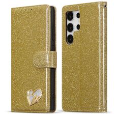 Per Samsung Galaxy S24 Ultra 5G Glitter Powder Love Custodia in pelle per telefono (oro)