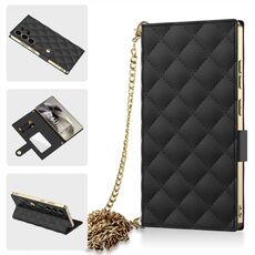 Per Samsung Galaxy S24 Ultra 5G GKK Plating Diamond Texture Custodia in pelle per telefono con catena a tracolla (nero)