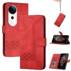 Per vivo S19 Pro Custodia per telefono in pelle con chiusura a scatto Cubic Skin Feel (rosso)