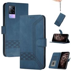 Per vivo V21e 4G / Y73 2021 Custodia per telefono in pelle con effetto pelle cubica (blu)