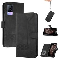 Per vivo V21e 4G / Y73 2021 Custodia per telefono in pelle con effetto pelle cubica (nera)