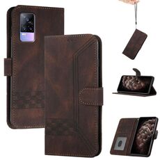 Per vivo V21e 4G / Y73 2021 Custodia per telefono in pelle con effetto pelle cubica (marrone)