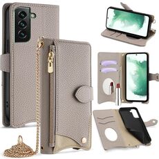 Per Samsung Galaxy S22 5G Custodia a tracolla in pelle Litchi a coda di pesce con catena a tracolla (grigio)