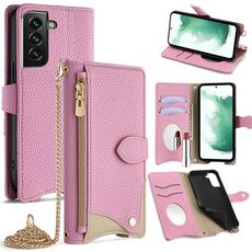 Per Samsung Galaxy S22 5G Custodia a tracolla in pelle Litchi a coda di pesce con catena a tracolla (rosa)