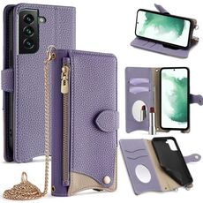 Per Samsung Galaxy S22+ 5G Custodia a tracolla in pelle Litchi a coda di pesce con catena a tracolla (viola)