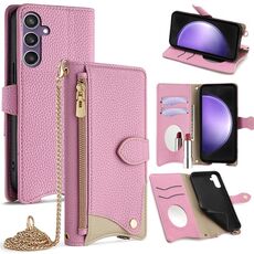 Per Samsung Galaxy S23 FE 5G Custodia a tracolla in pelle Litchi a coda di pesce con catena a tracolla (rosa)