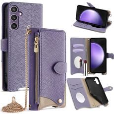 Per Samsung Galaxy S23 FE 5G Custodia a tracolla in pelle Litchi a coda di pesce con catena (viola)
