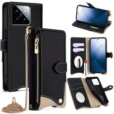 Per Xiaomi 14 Crossbody Chain Fishtail Litchi Custodia per telefono in pelle (nero)
