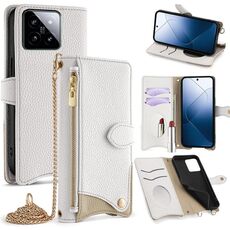 Per Xiaomi 14 Custodia per telefono in pelle Litchi a coda di pesce con catena a tracolla (bianca)