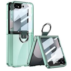 Per Samsung Galaxy Z Flip6 GKK Custodia per telefono con supporto ad anello per PC con finestra grande integrata (verde trasparente)