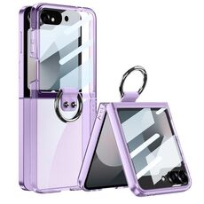 Per Samsung Galaxy Z Flip6 GKK Custodia per telefono con anello per PC con finestra grande integrata (viola trasparente)