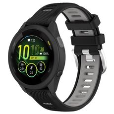 Per Garmin Forerunner 265S 18mm Cinturino sportivo in silicone con fibbia in acciaio bicolore (nero + grigio)