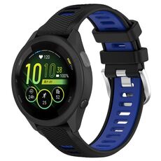 Per Garmin Forerunner 265S 18mm Cinturino sportivo in silicone con fibbia in acciaio bicolore (nero + blu)