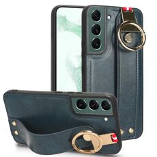 Custodia posteriore in pelle con cinturino per Samsung Galaxy S22 5G (blu)