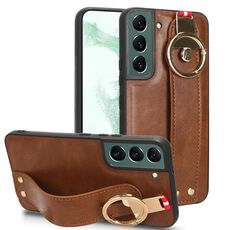 Custodia posteriore in pelle con cinturino per Samsung Galaxy S22 5G (marrone)