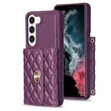Per Samsung Galaxy S23+ 5G Portafoglio con fibbia in metallo orizzontale Custodia in pelle romboidale (viola scuro)