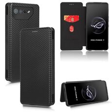Per ASUS ROG Phone 7 Custodia per cellulare in pelle con struttura in fibra di carbonio (nero)