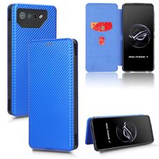 Per ASUS ROG Phone 7 Custodia per cellulare in pelle con struttura in fibra di carbonio (blu)