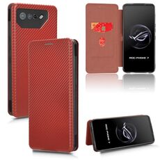 Per ASUS ROG Phone 7 Custodia per cellulare in pelle con texture in fibra di carbonio (marrone)