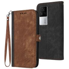 Per vivo iQOO 7 India / iQOO Neo5 Custodia in pelle con cinturino a doppia piega e fibbia laterale (marrone)
