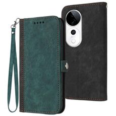 Per vivo S19 Pro Custodia in pelle con cinturino a doppia piega e fibbia laterale (verde scuro)