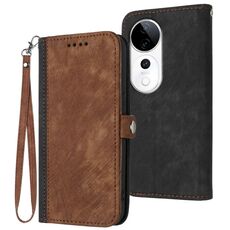 Per vivo S19 Pro Custodia in pelle con cinturino a doppia piega e fibbia laterale (marrone)
