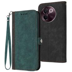 Per vivo V30e Custodia in pelle con cinturino a doppia piega e fibbia laterale (verde scuro)