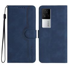 Per vivo iQOO 7 India / iQOO Neo5 Custodia in pelle con motivo a cuore (blu reale)