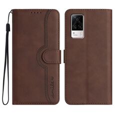 Per vivo S9e Custodia per telefono in pelle con motivo a cuore (marrone)
