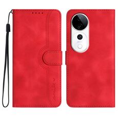 Per vivo S19 Pro Custodia per telefono in pelle con motivo a cuore (rosso)