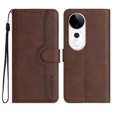 Per vivo S19 Pro Custodia per telefono in pelle con motivo a cuore (marrone)