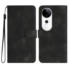 Per vivo S19 Pro Custodia per telefono in pelle con motivo a cuore (nero)
