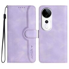 Per vivo S19 Pro Custodia per telefono in pelle con motivo a cuore (viola)