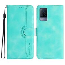 Per vivo V21 4G / 5G / V21s Custodia in pelle con motivo a cuore (azzurro chiaro)