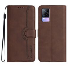 Per vivo V21e 4G / Y73 2021 Custodia in pelle con motivo a cuore (marrone)