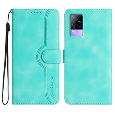 Per vivo V21e 4G / Y73 2021 Custodia in pelle con motivo a cuore (azzurro chiaro)