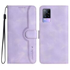 Per vivo V21e 4G / Y73 2021 Custodia in pelle con motivo a cuore (viola)