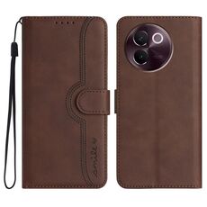 Per vivo V30e Custodia per telefono in pelle con motivo a cuore (marrone)