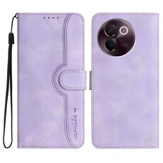 Per vivo V30e Custodia per telefono in pelle con motivo a cuore (viola)